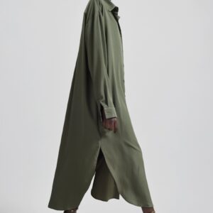 Silvan Neck Tie Shirt Dress - Olive